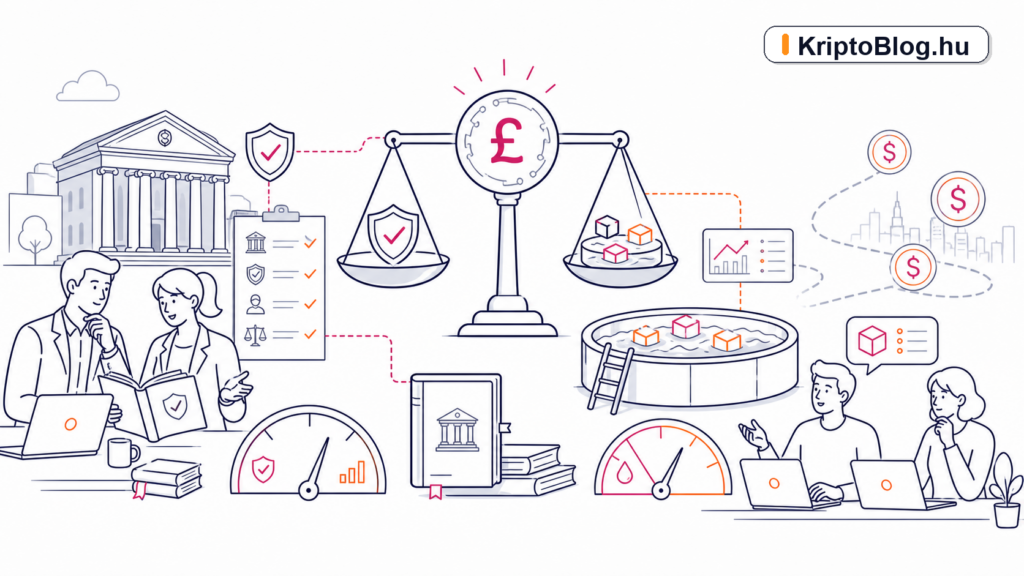KriptoBlog.hu borítókép brit font stablecoinok Bank of England szabályozás likviditás és dollárdominancia illusztráció