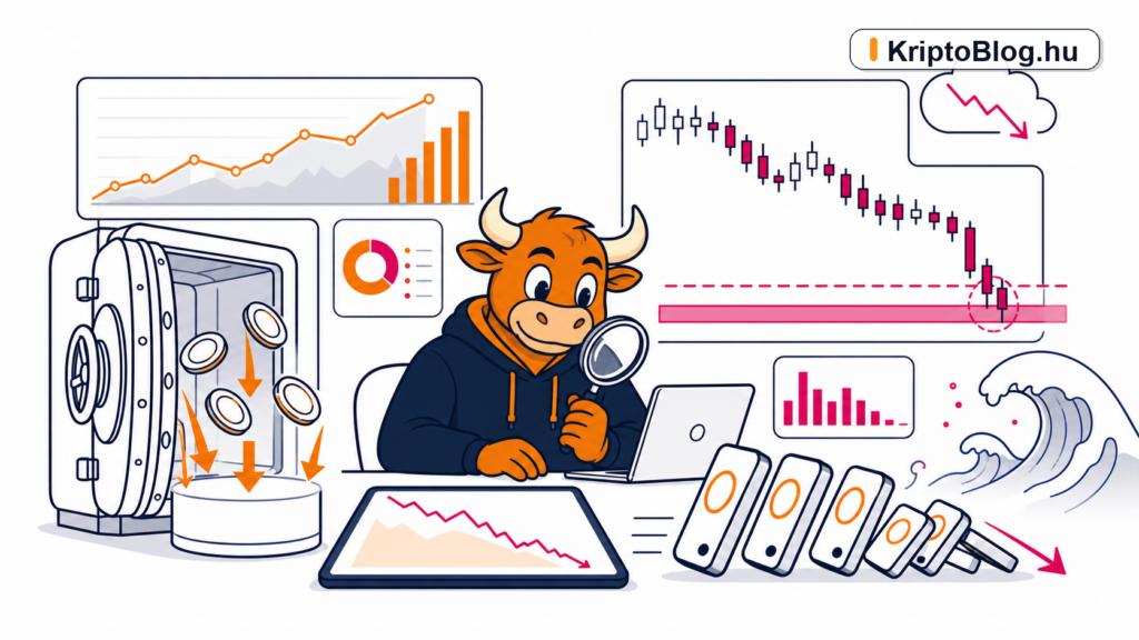 XRP árfolyam esés Binance tőzsdei beáramlás long likvidáció és támaszzóna illusztráció KriptoBlog.hu brandjelzéssel