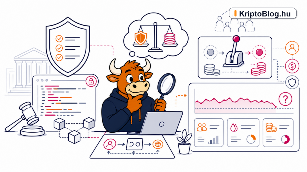 UNI DeFi tokenomics smart contract jogi tisztaság fee switch és értékakkumuláció illusztráció KriptoBlog.hu brandjelzéssel