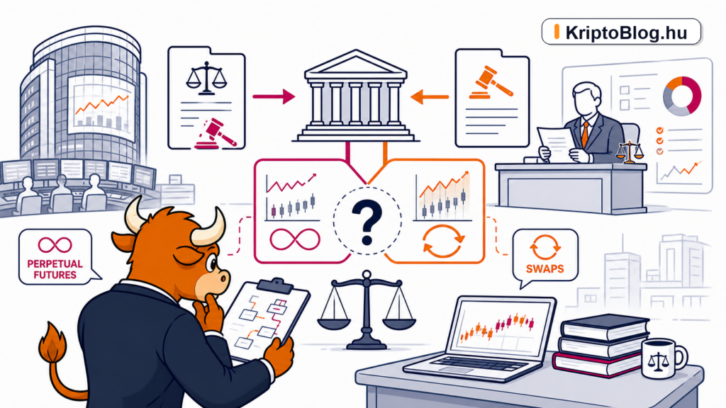 CME CFTC Kalshi perpetual futures futures vagy swap jogi besorolási vita illusztráció KriptoBlog.hu brandjelzéssel